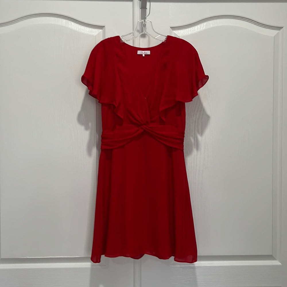 Parker Kate Red Knotted Flutter-Sleeve Dress-Size 4